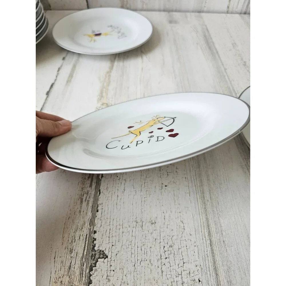 Pottery Barn‎ cupid reindeer salad plate Xmas bow 8.5